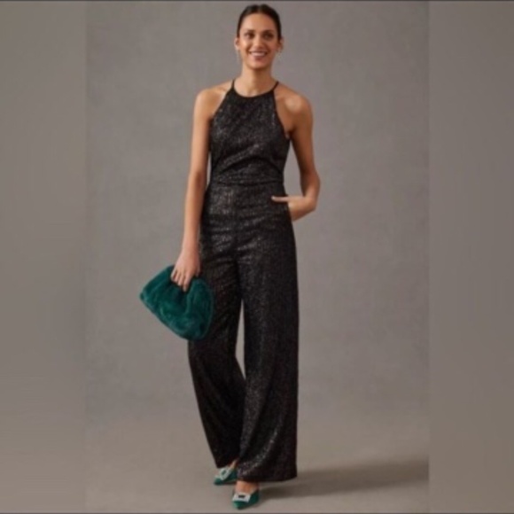 ANTHROPOLOGIE MAEVE Disco Jumpsuit Black Size 6 - Picture 1 of 11